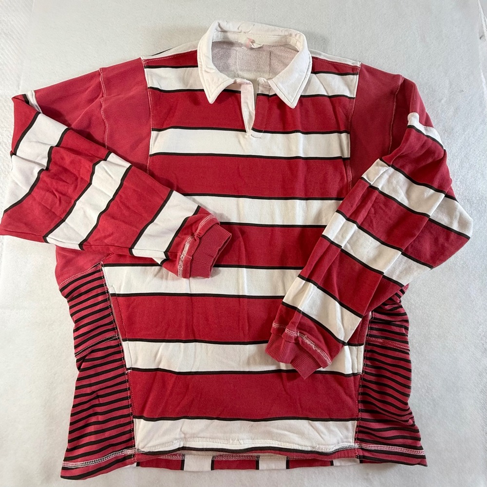 Free People Movement Rugby Shirt Womens Large Long Sleeve Striped Red NEW